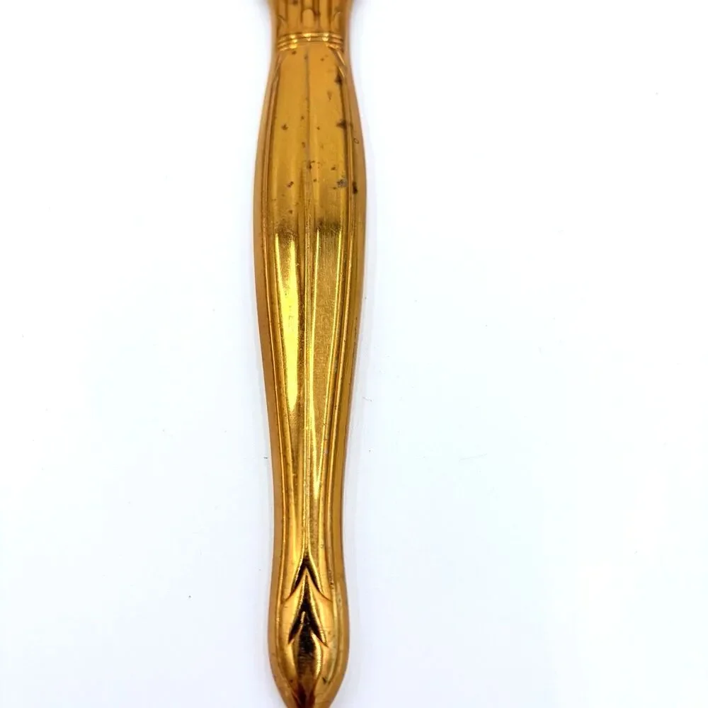 Vintage Gold Tone Vanity Hair Brush Floral Heart Dresser Brush